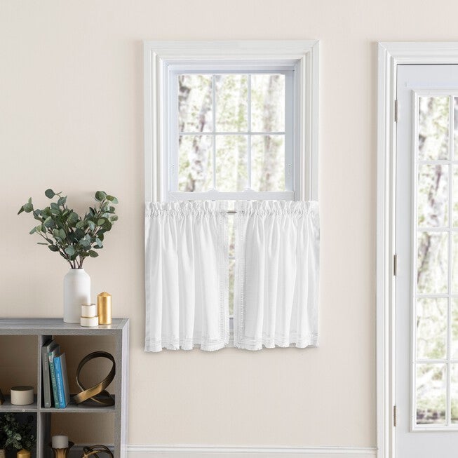 Brush Fringe Curtain Tailored Tier, WHITE, hi-res image number null
