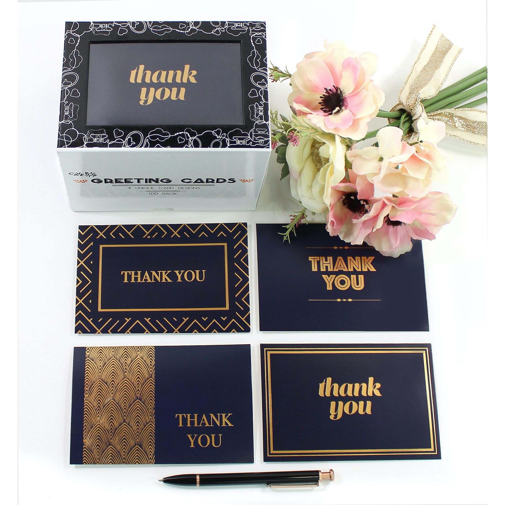 Navy Gold Foil Thank You Cards - 100 Cards, O, hi-res image number 0