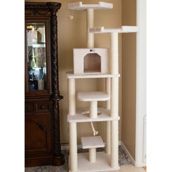 Classic Real Wood 78 inches Cat Tree Six Levels With Playhouse, Rope Swing, , on-hover image number null
