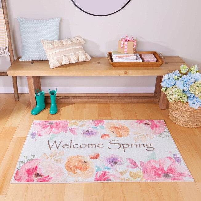 Welcome Spring Pink Kitchen Rug, , alternate image number null