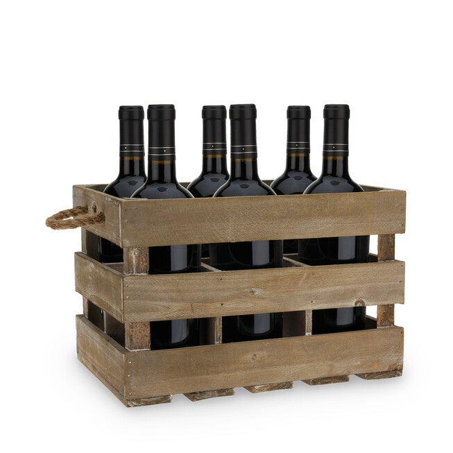 Wooden 6-Bottle Crate, WOOD, hi-res image number null