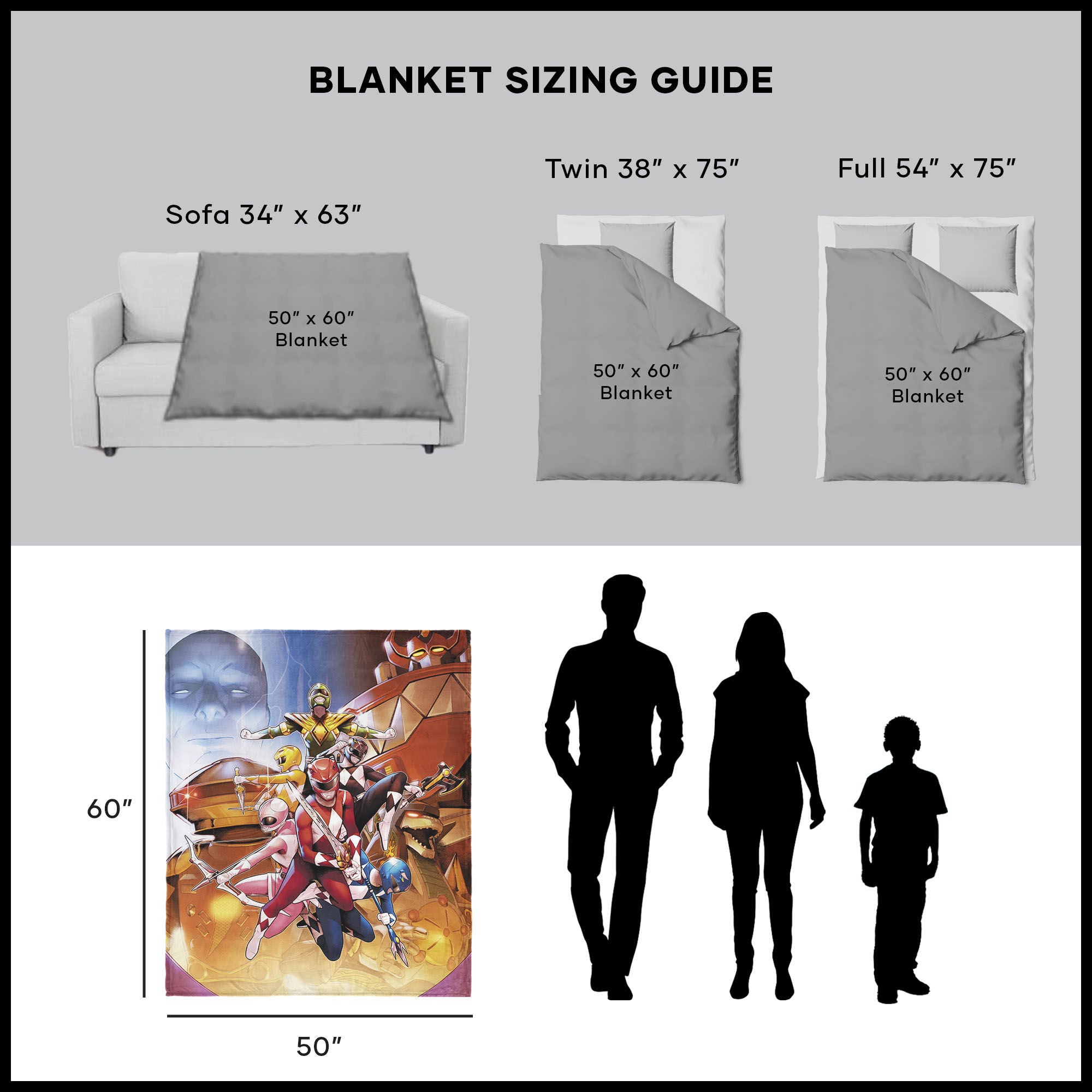 Hasbro Power Rangers Vintage Rangers Silk Touch Sherpa Throw Blanket 50X60 Inches, RED, alternate image number 5