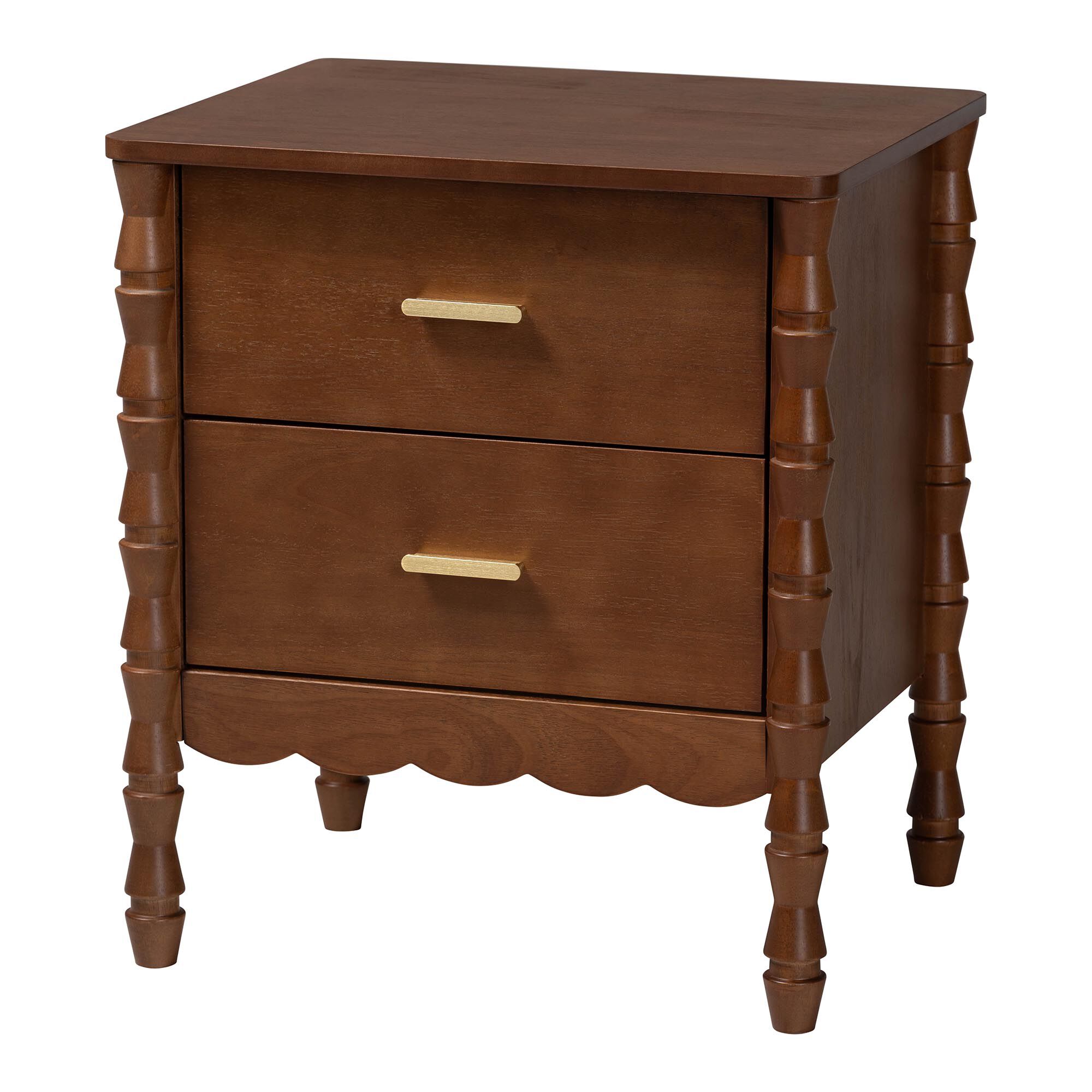 Danette Bobbin Wood 2-Drawer Nightstand, WALNUT, alternate image number 2