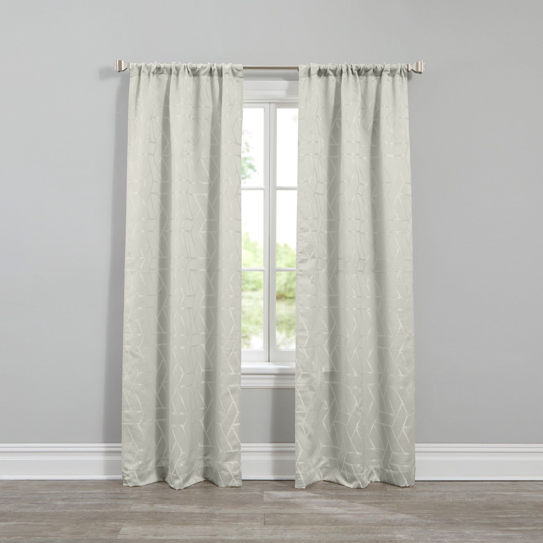 Geo Stud Jacquard Rod-Pocket Panel Pair, SILVER, hi-res image number 0