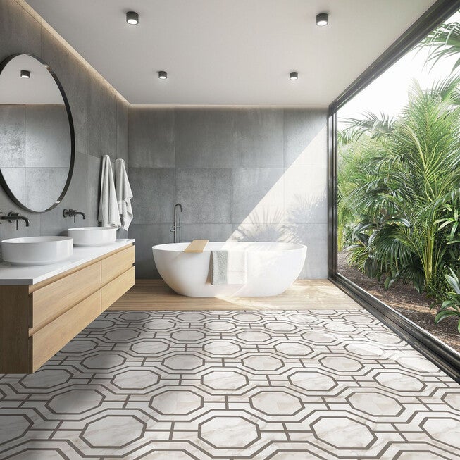 Retro 12x12 Self Adhesive Vinyl Floor Tile - Octagon - 20 Tiles/20 sq. ft., , on-hover image number 1