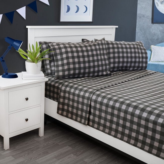 Ecko Buffalo Check Microfiber Sheet Set Sheet Set, GRAY BLACK, hi-res image number 0
