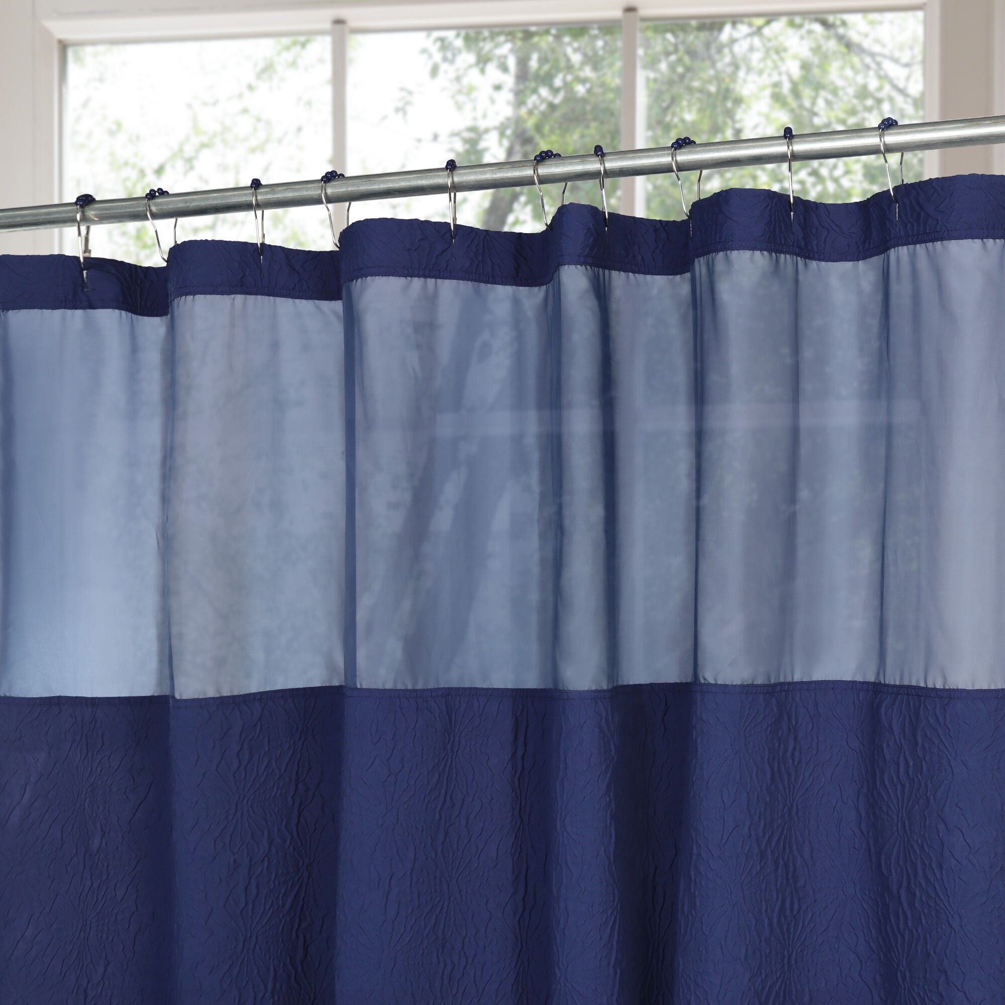 Starburst Crinkle Shower Curtain with Snap-in Liner, Hooks Included, NAVY, alternate image number 3