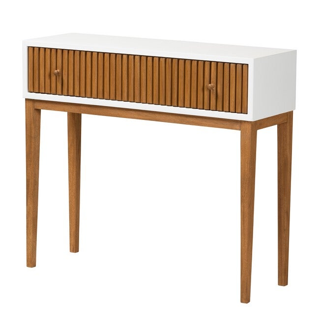 Odile Mid-Century Modern Two-Tone Natural Brown And White Bayur Wood 1-Drawer Console Table, BROWN WHITE, hi-res image number null