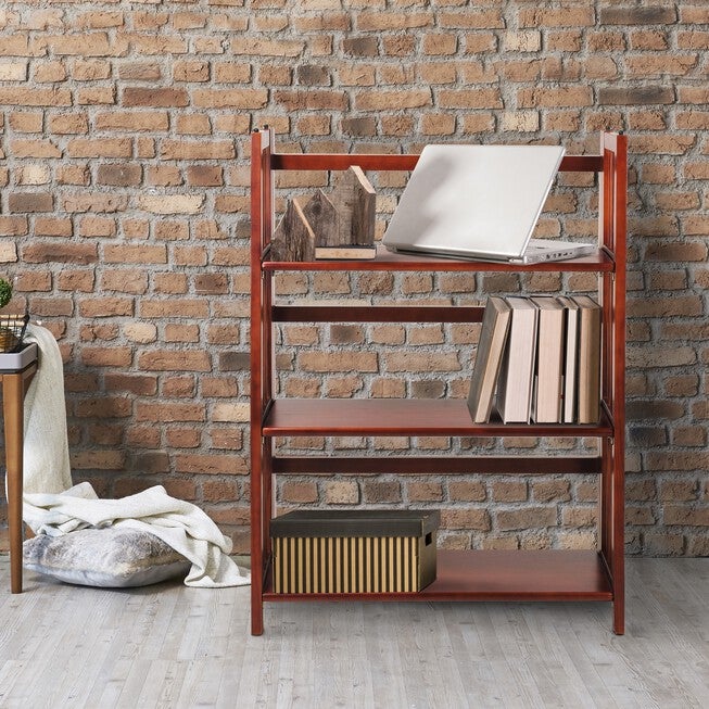 3-Shelf Folding Stackable Bookcase 27.5 inches Wide-Walnut, , alternate image number 7