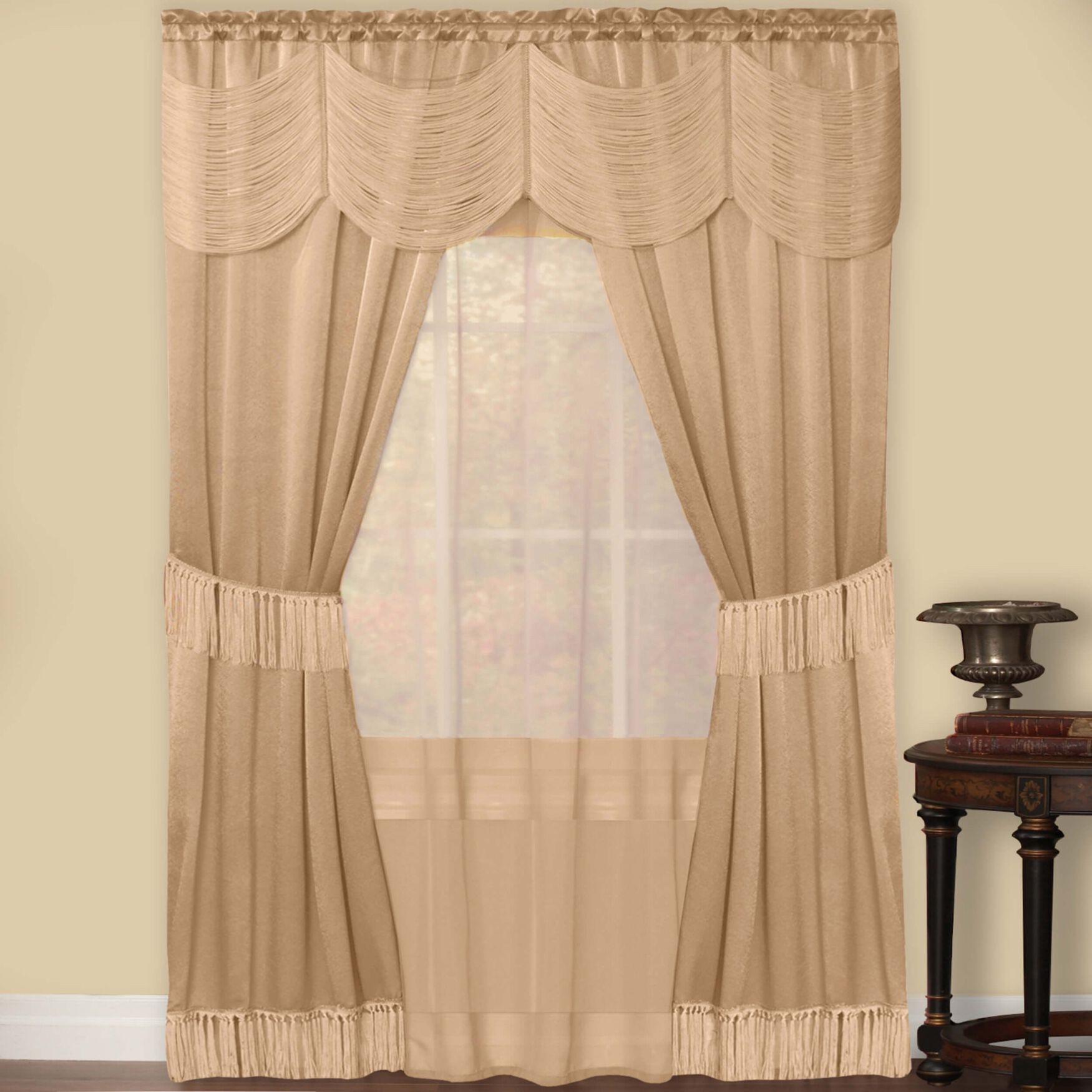 Halley 6 Piece Window Curtain Set, TAUPE, hi-res image number 0