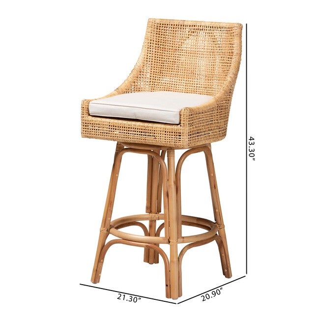 Bella Modern Bohemian Natural Brown Rattan Bar Stool, , alternate image number null