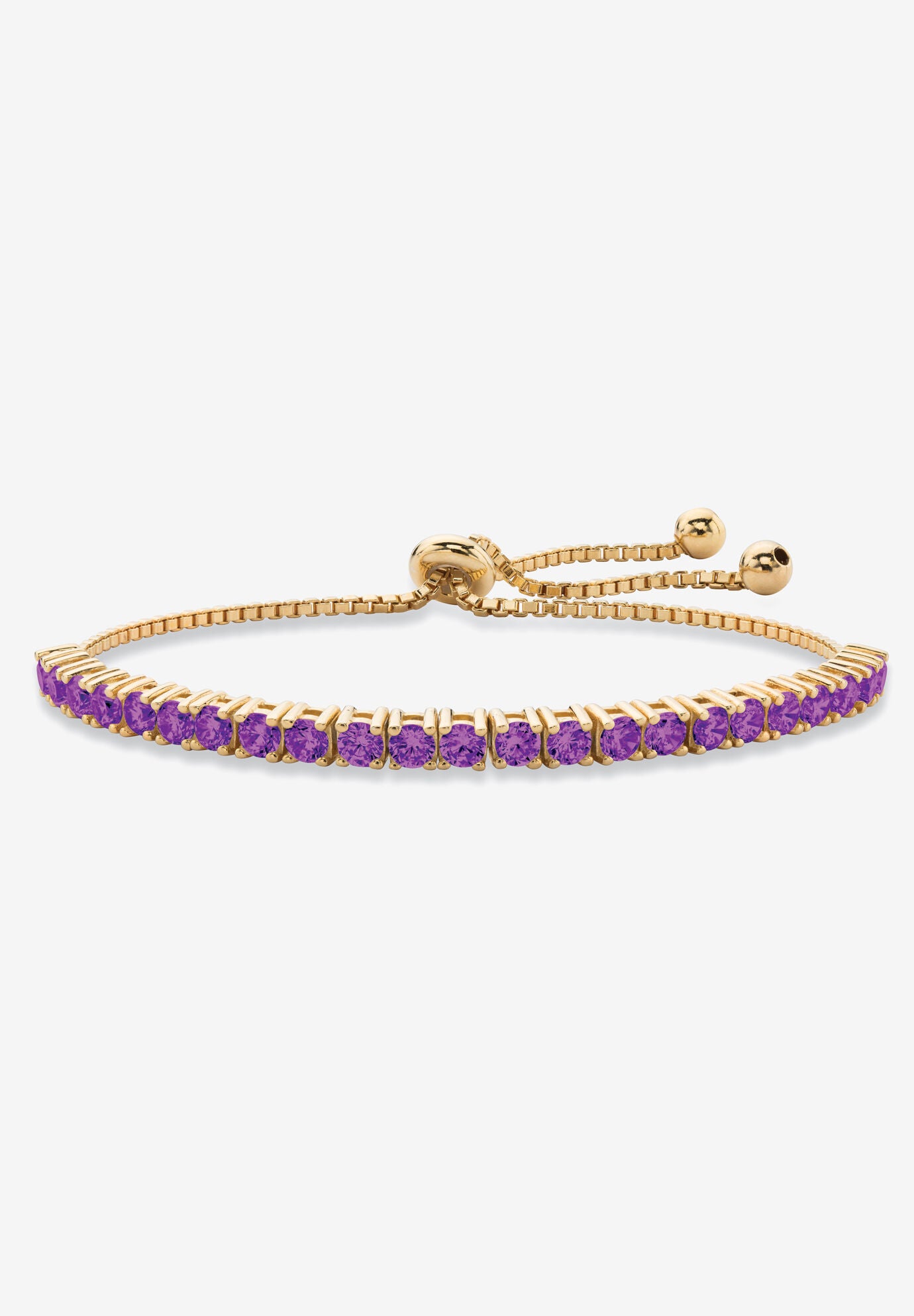Gold-Plated Bolo Bracelet, Simulated Birthstone 9.25 inches Adjustable, FEBRUARY, hi-res image number 0