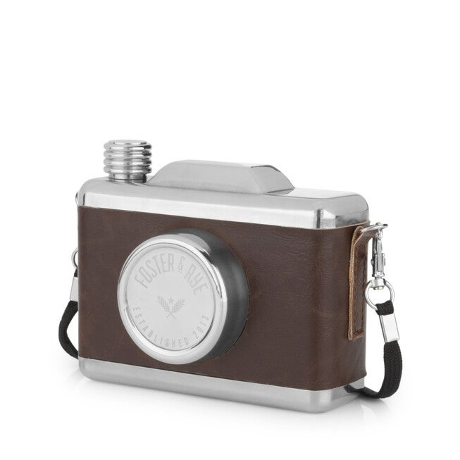 Stainless Steel Snapshot Camera Beverage Flask, BROWN, hi-res image number 0