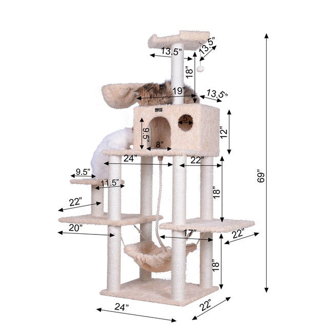 Mult-Level Real Wood Cat Tree Hammock Bed, Climbing Center, , alternate image number 5