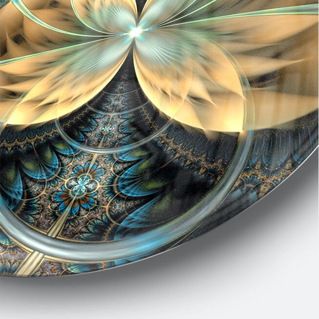 Symmetrical Blue Gold Fractal Flower Modern Wall Clock, , alternate image number 2