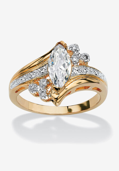 Gold-Plated Marquise Cut Engagement Ring Cubic Zirconia, GOLD, hi-res image number null