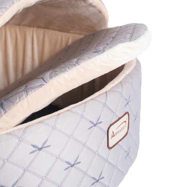 Cuddle Cave Cat Bed With Detachable & Collasible Zipper Top, Small, Pale Silver and Beige, , alternate image number null