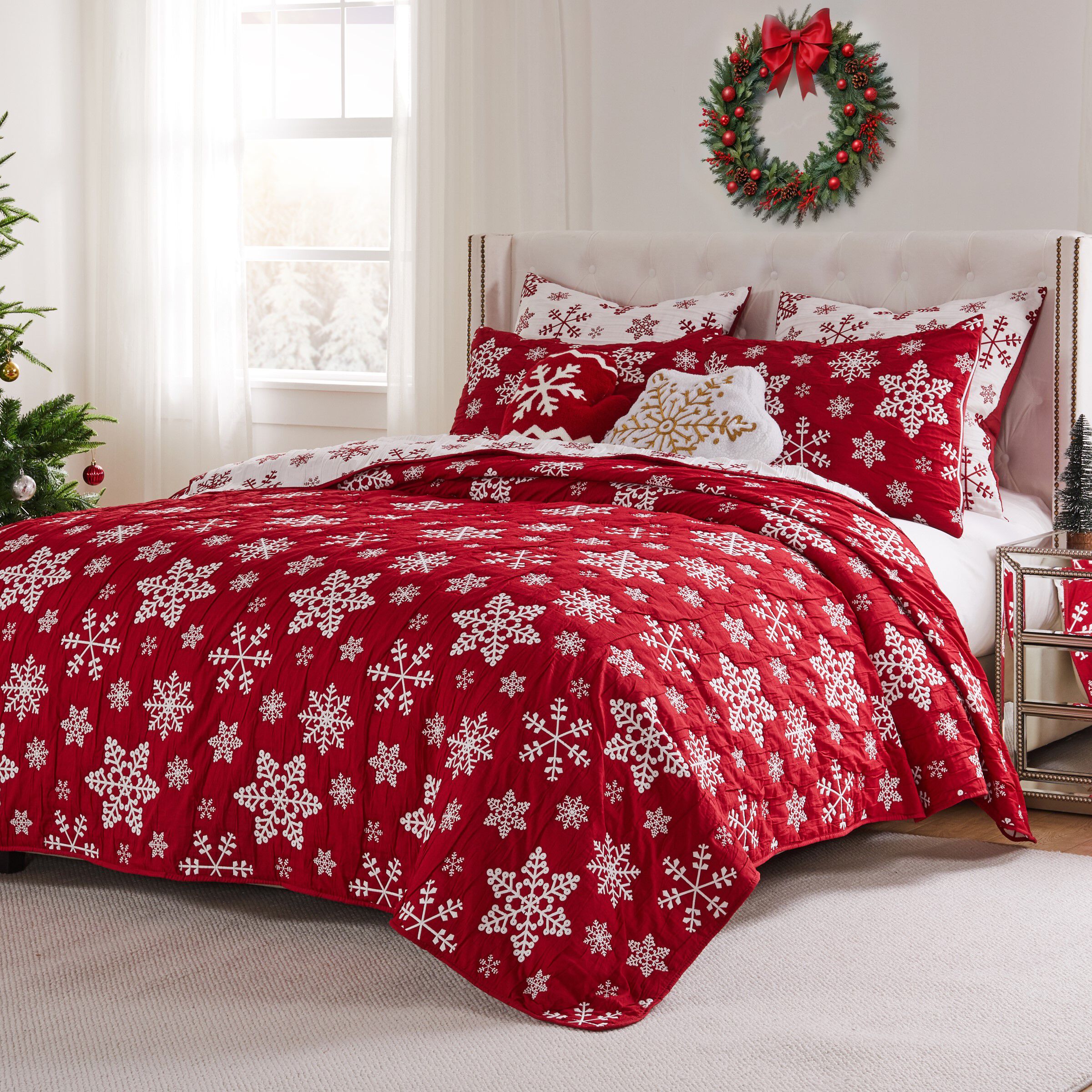 Novelty Holiday Matelass&eacute; Coverlet Set, SNOWFLAKES, alternate image number 5