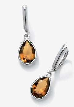Sterling Silver Drop Earrings Pear Cut Simulated Birthstones