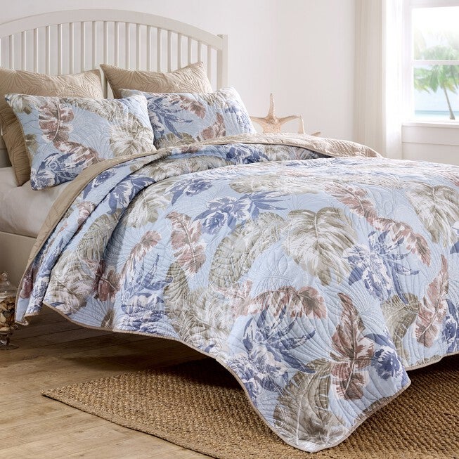 Greenland Home Fashions Tropics Finely Stitched Quilt Set, MIST, hi-res image number null