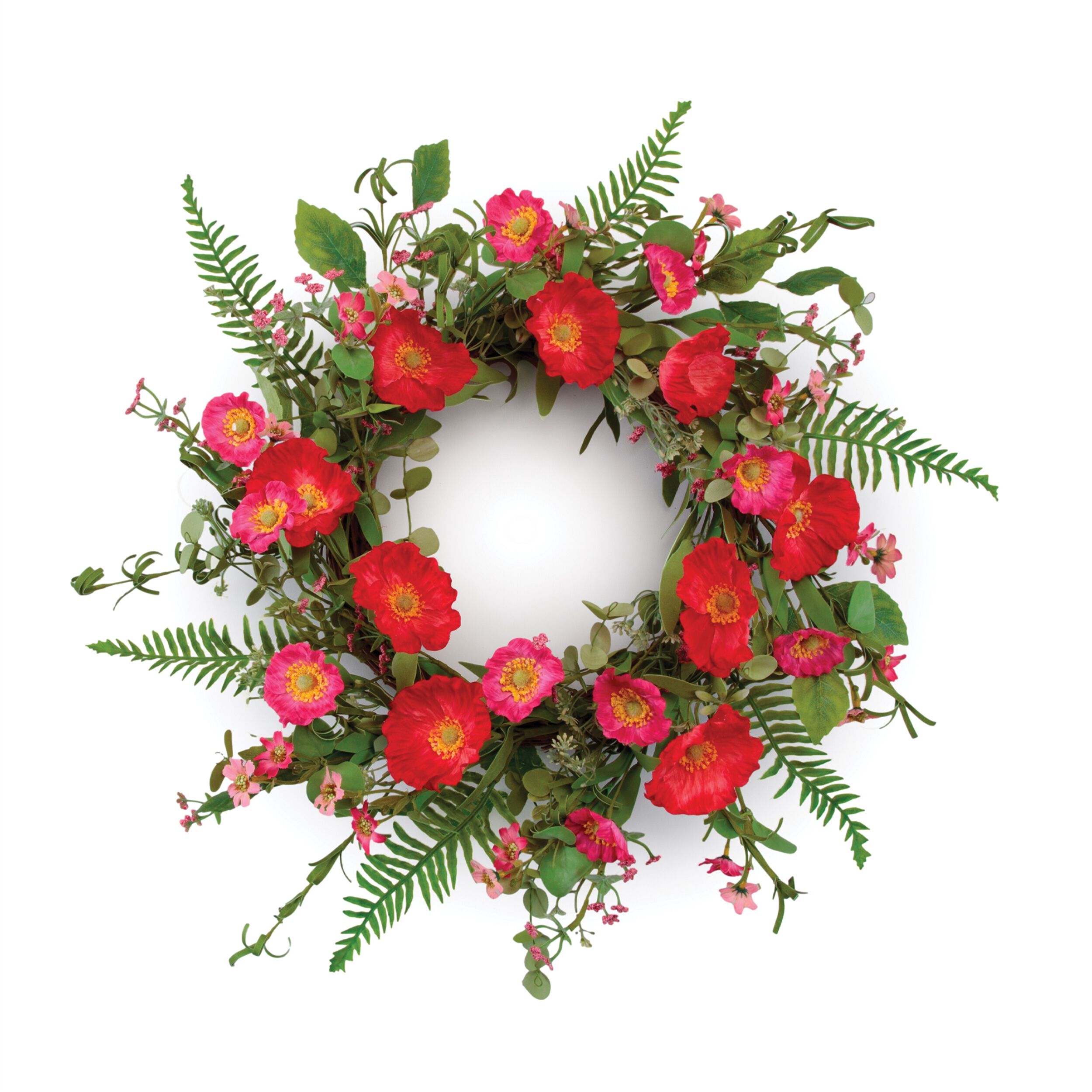 Mixed Poppy Floral Wreath 22IND, RED GREEN, hi-res image number 0