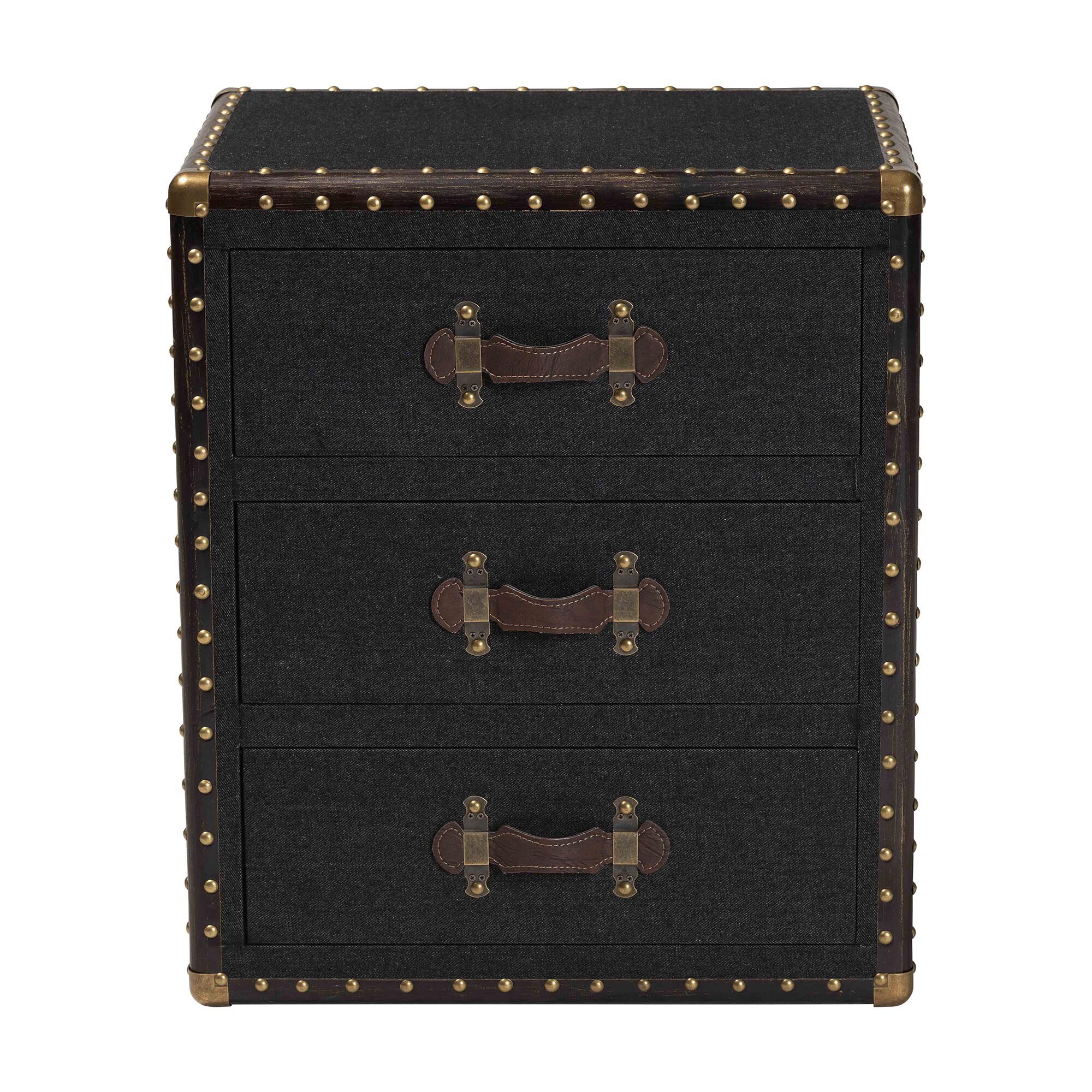 Mallison Vintage Black Canvas 3-Drawer End Table, BLACK, alternate image number 3