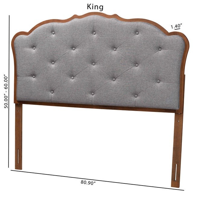 Leandra Classic And Traditional Grey Fabric And Walnut Brown Finished Wood Queen Size Headboard, , alternate image number null