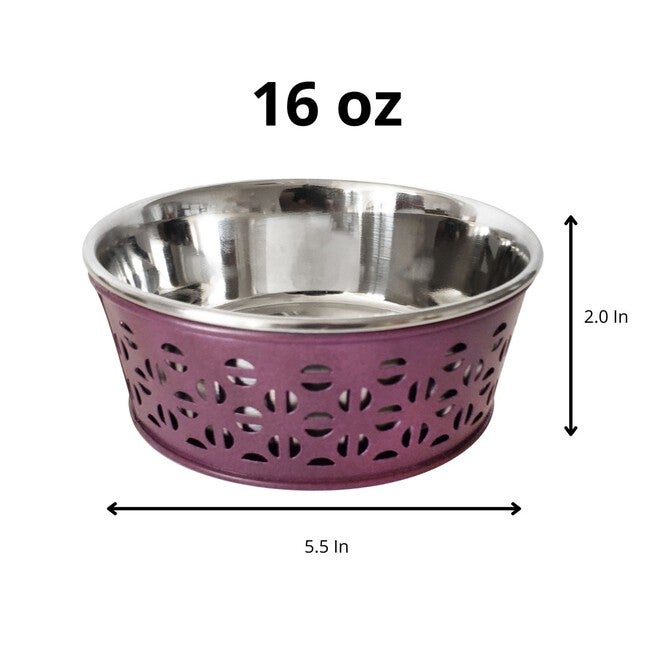 Stainless Steel Country Farmhouse Dog Bowl Plum Wine 16 oz, , on-hover image number 1