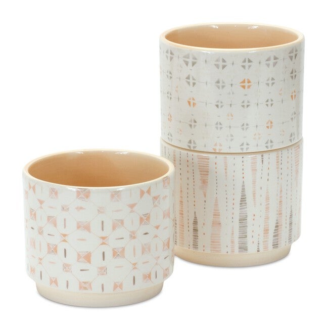 Pot (Set of 3) 5 inchesD x 4.25 inchesH Dolomite, WHITE/YELLOW, hi-res image number 0