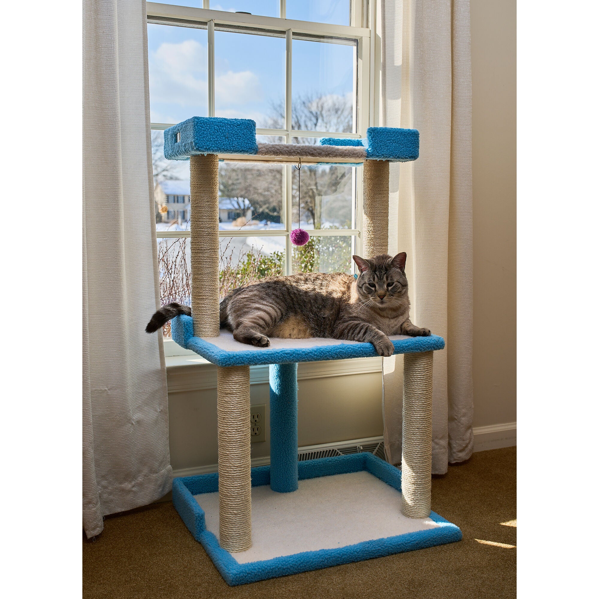 Armarkat Cat Tree for Large Cats: 41 inches Real Wood Tower with Scratching Posts And Perches, SKY BLUE, alternate image number 3