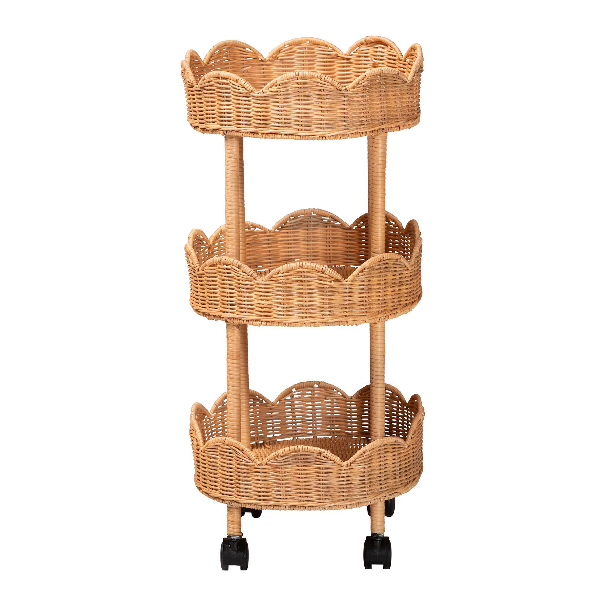 Bulana Natural Rattan 3-Tier Rolling Storage Cart, HONEY, alternate image number 3