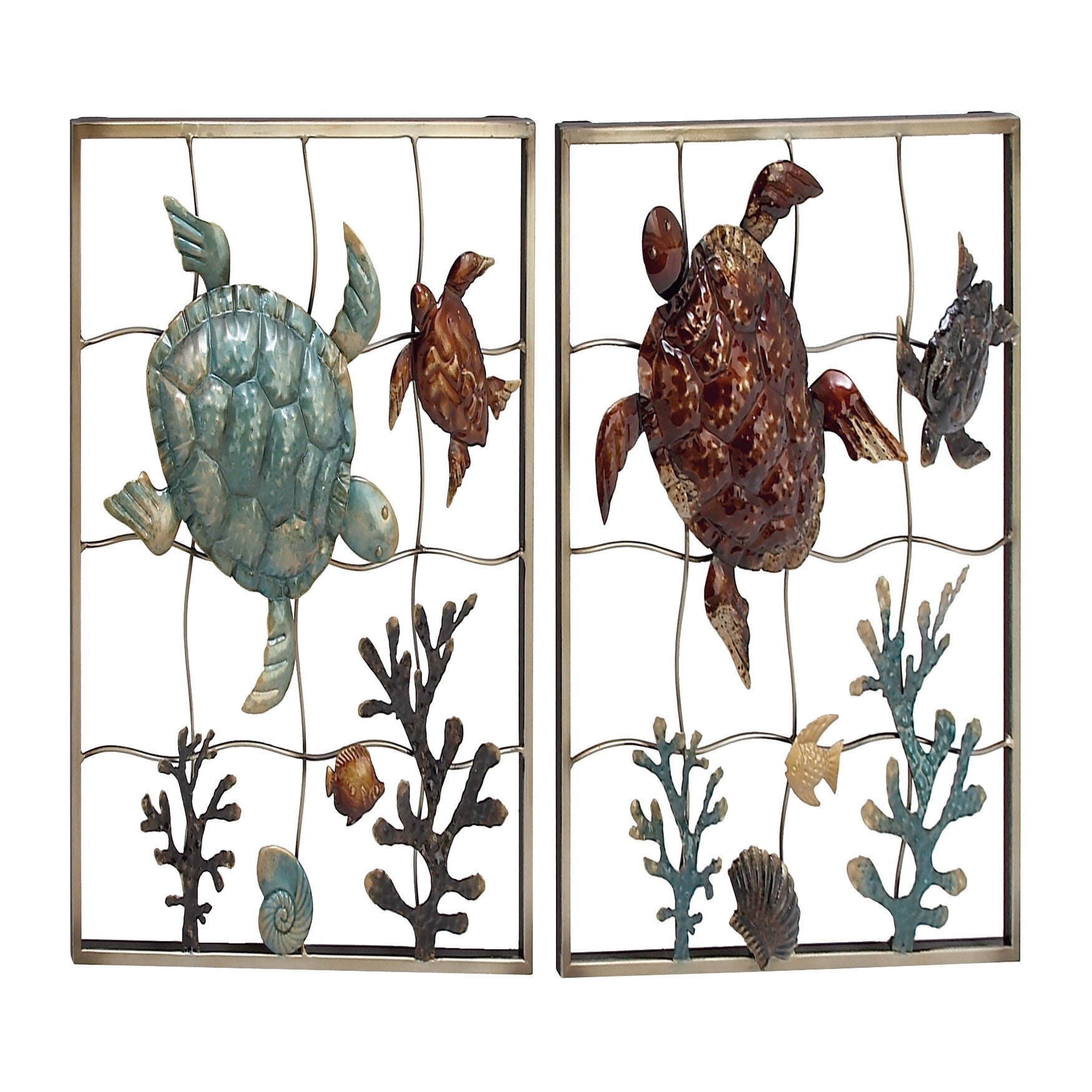 Set Of 2 Gold Metal Coastal Sea Life Wall Decor, GOLD, hi-res image number 0