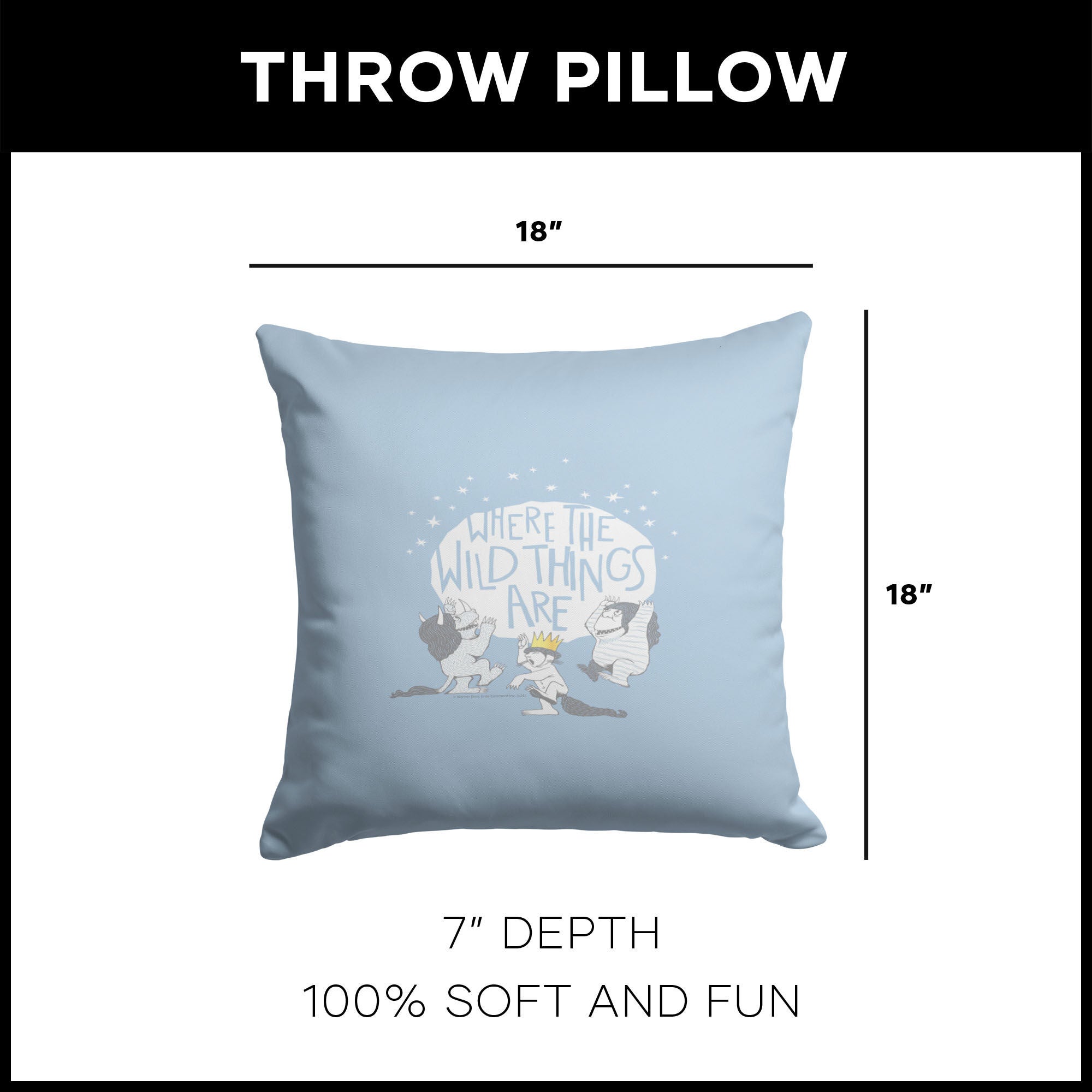 Warner Bros. Where the Wild Things Are Wild Things Throw Pillow 18X18 Inches, BLUE, alternate image number 4