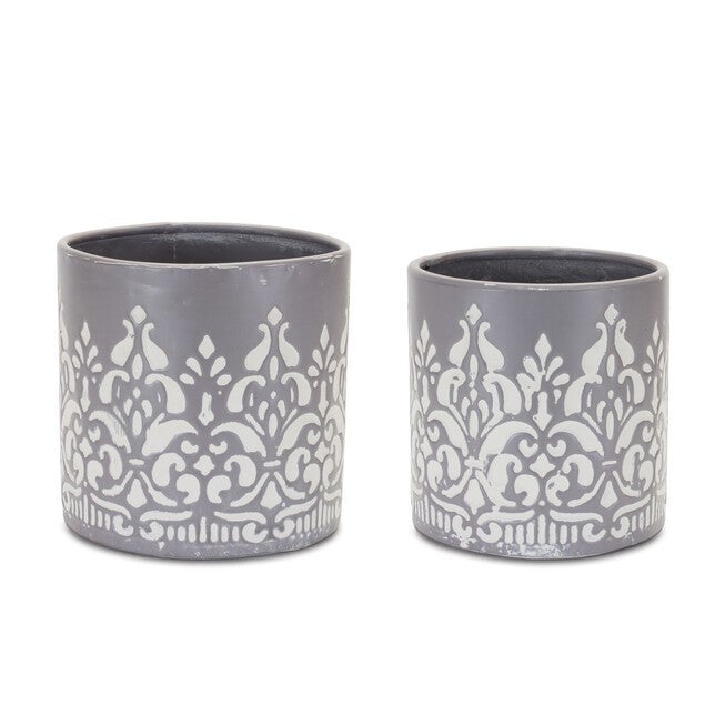 Ornate Metal Planter (Set of 2), GREY/WHITE, hi-res image number null