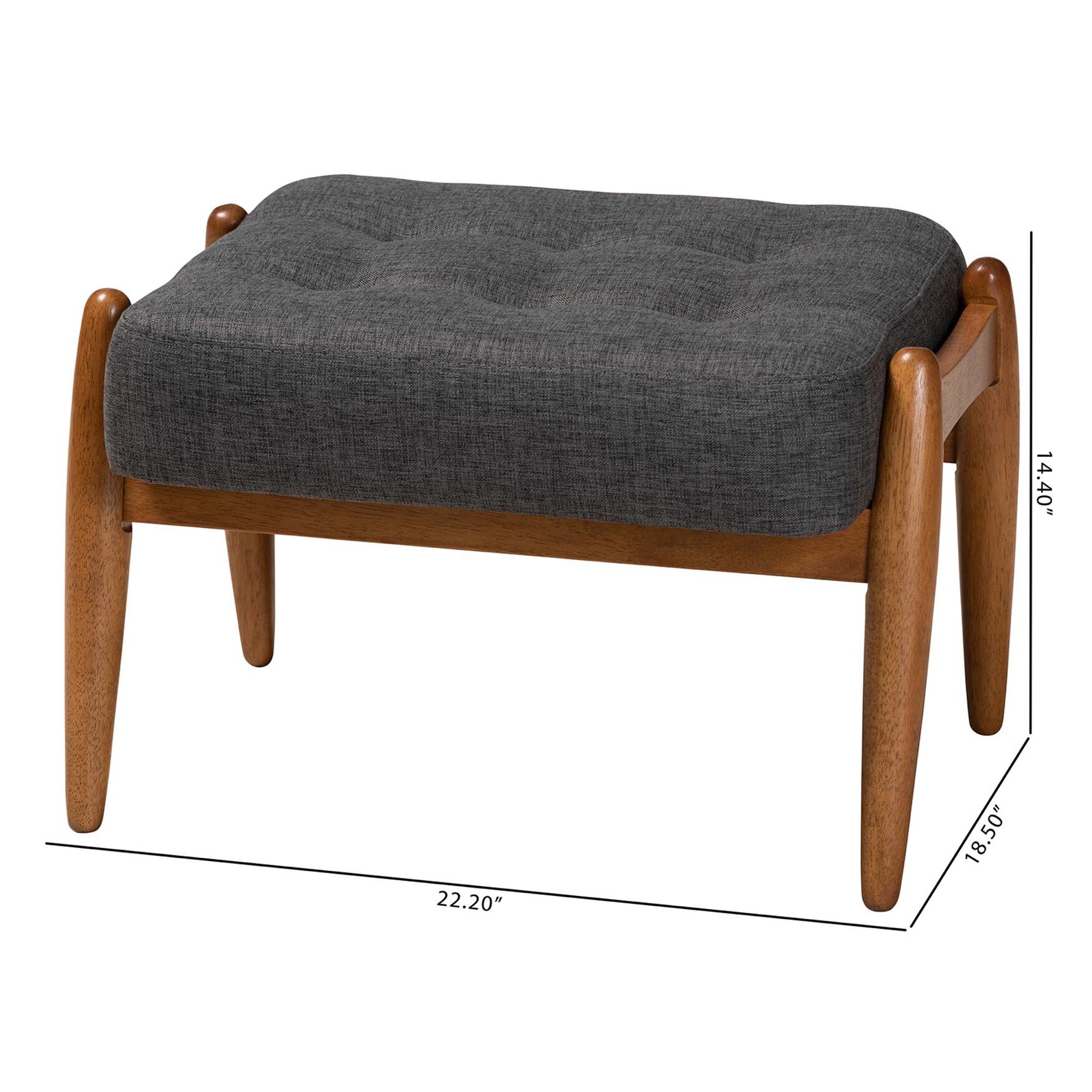 Jeanine Japandi Dark Grey Fabric And Walnut Brown Finished Wood Ottoman Footstool, , alternate image number 12