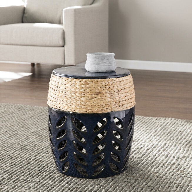 Nalissa Round Ceramic Accent Table, BLUE, hi-res image number null