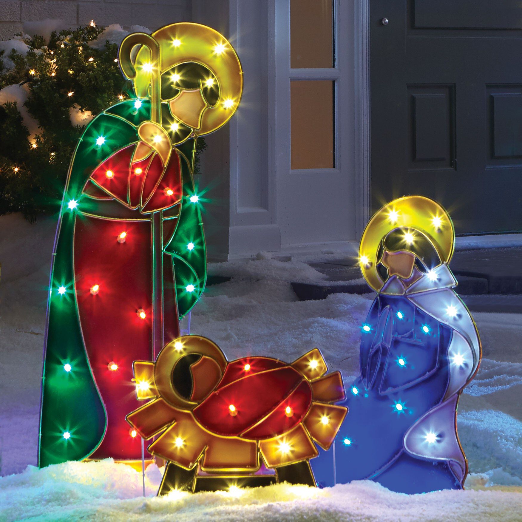 Set of 3 Pre-Lit Holy Family Yard Decor, MULTI, hi-res image number 0