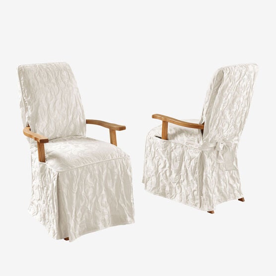 Matelasse Long Dining Room Chair Cover with Arms, WHITE, hi-res image number null