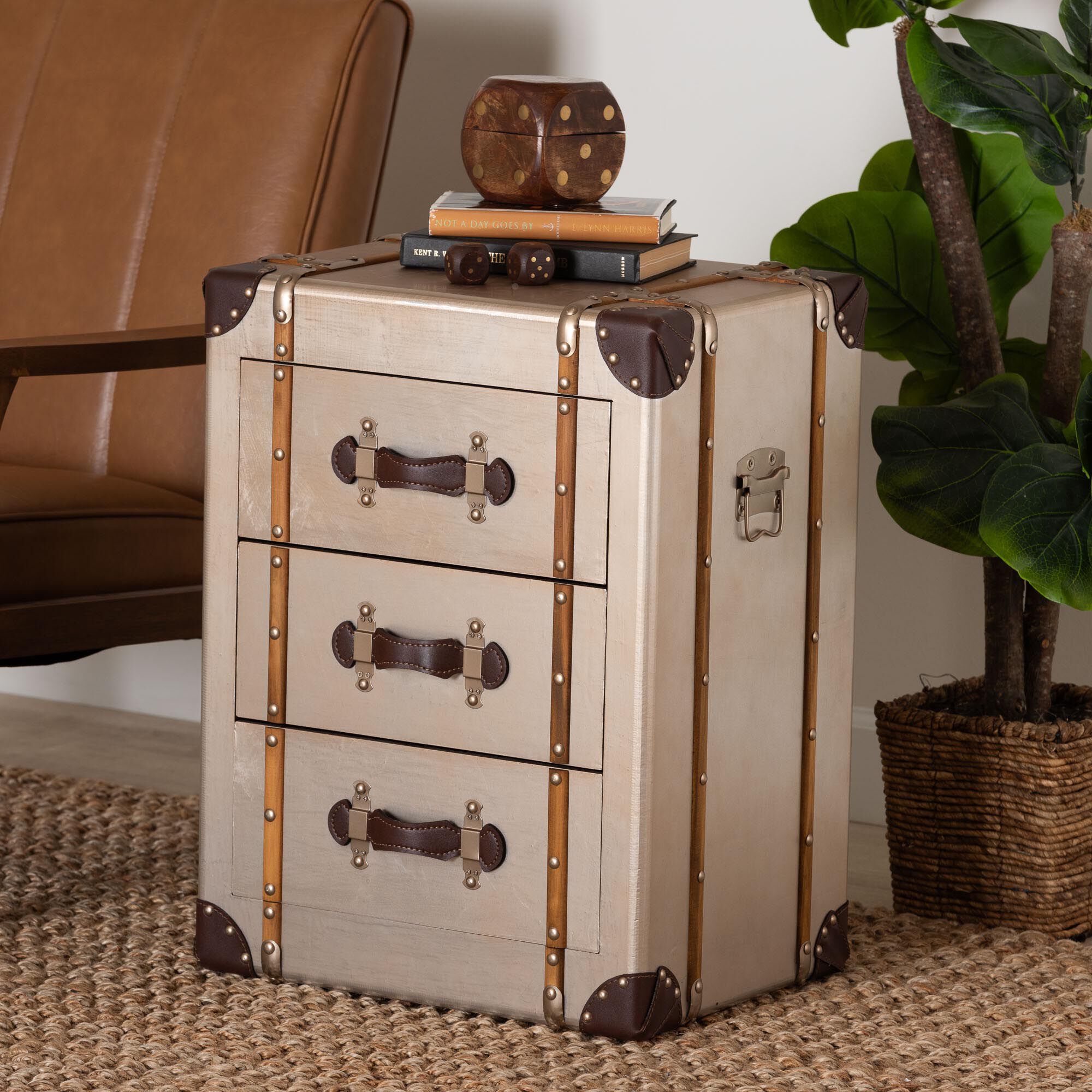 Naylor Vintage Matte Bronze 3-Drawer Cabinet, BRONZE, hi-res image number 0