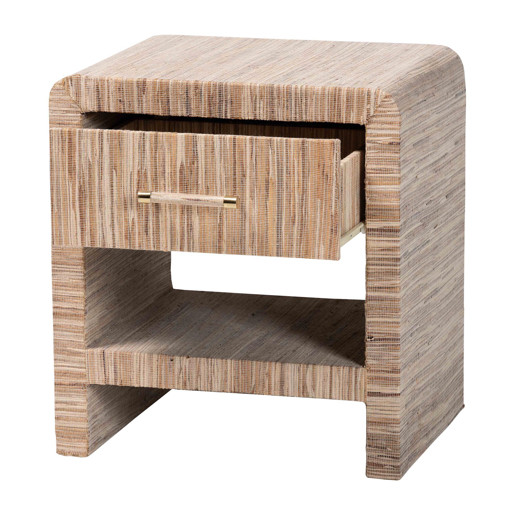 Callan Bohemian Woven Natural Grasscloth 1-Drawer Nightstand, NATURAL, alternate image number 2