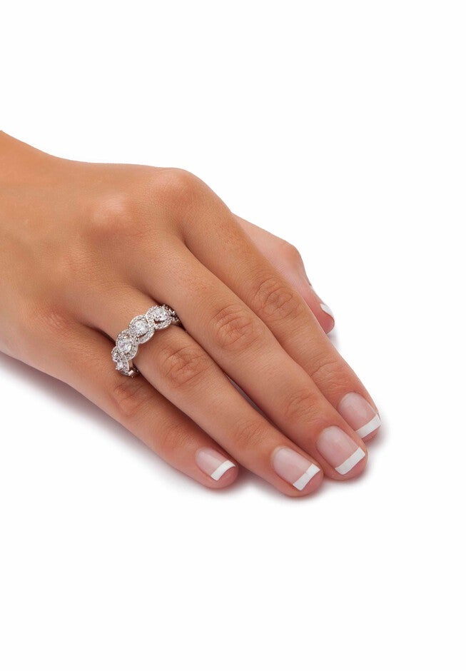 Platinum over Sterling Silver Cubic Zirconia Halo Eternity Bridal Ring, , alternate image number 2