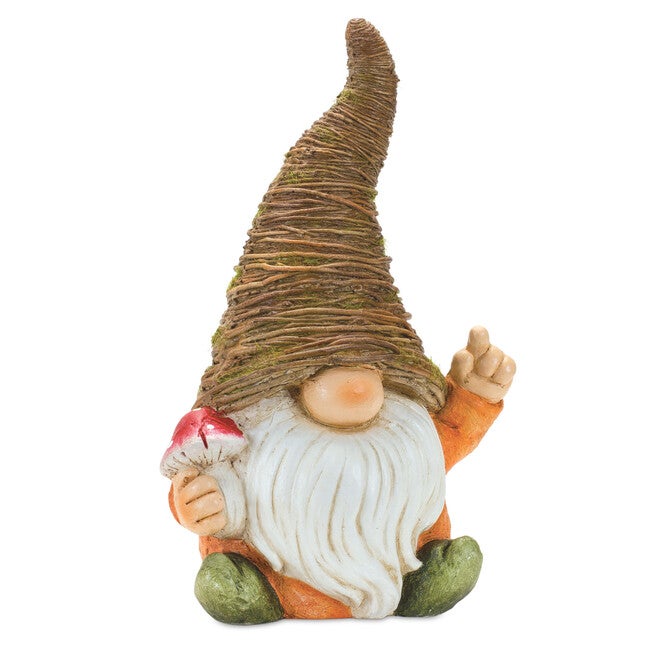 Distressed Garden Gnome Statue With Mushroom And Flower Accent (Set Of 2), , on-hover image number 1