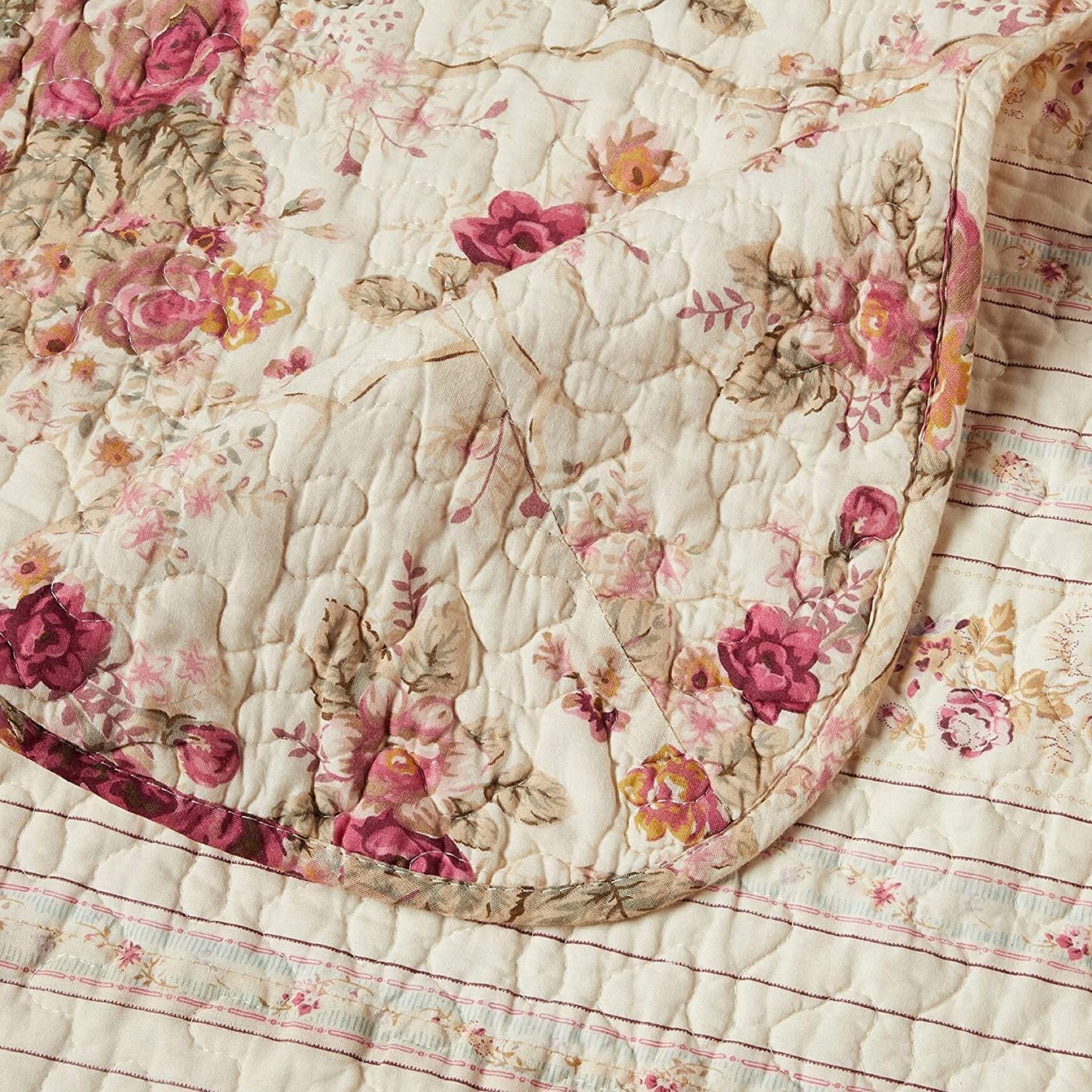 Antique Rose Vintage Floral Quilted Throw Blanket, Ecru, , alternate image number 6