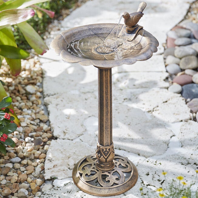Levine Resin Bird Bath Fountain, BRONZE, hi-res image number null