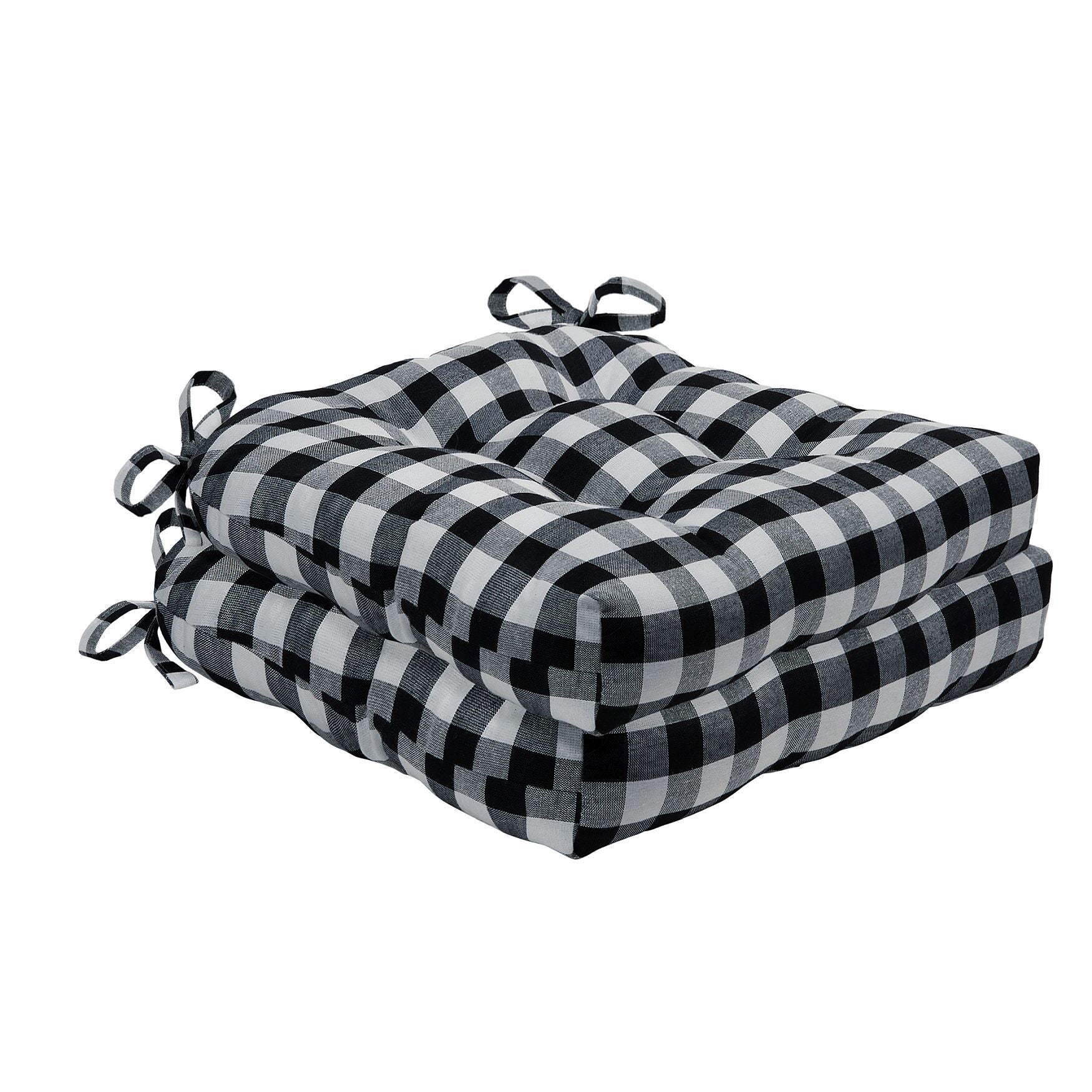 Buffalo Check Tufted Chair Seat Cushions Set of Two, BLACK WHITE, hi-res image number 0