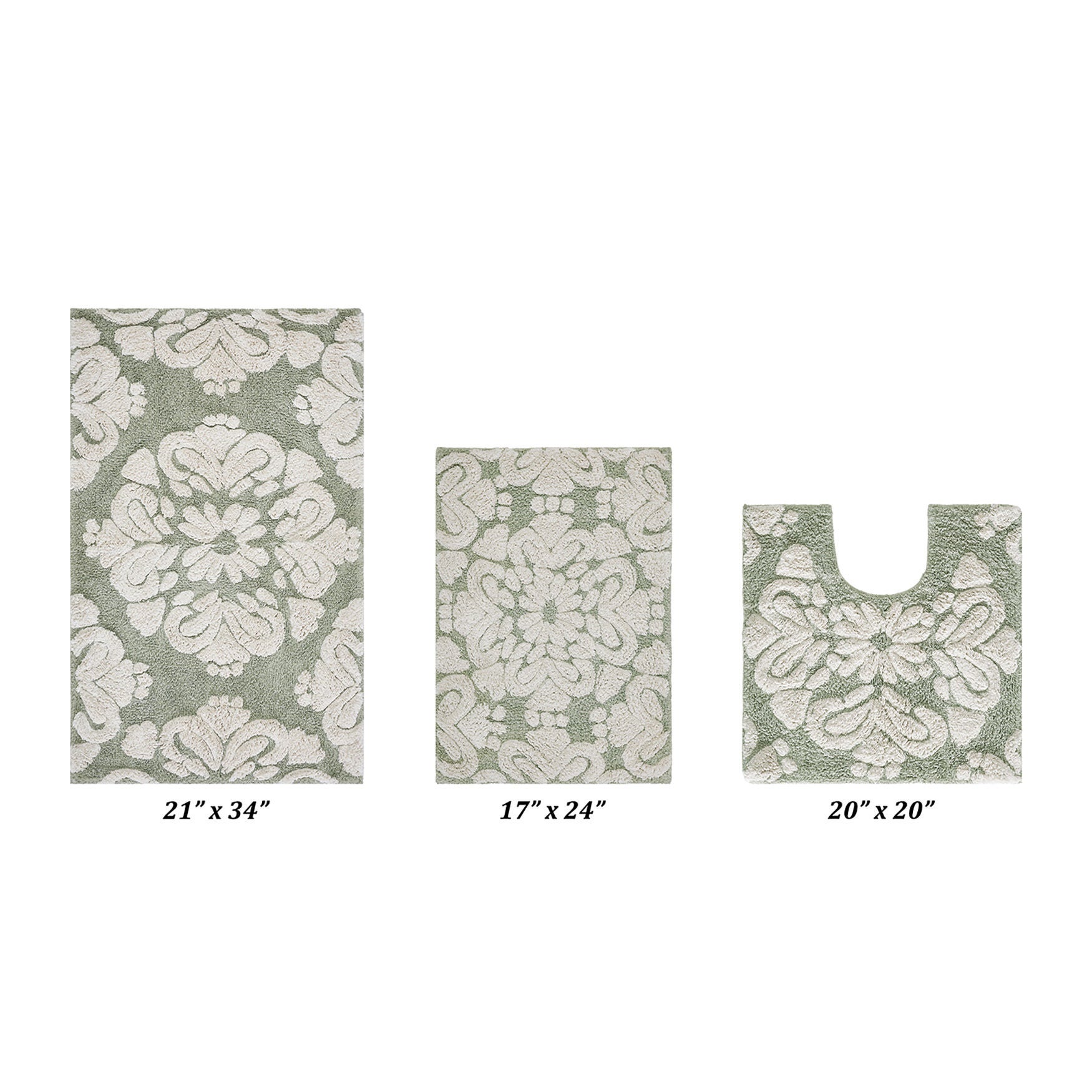 Medallion Collection 100% Cotton 3 Piece (17 inches X 24 inches | 20 inches X 20 inches | 21 inches X 34 inches) Bath Rug Set, SAGE NATURAL, hi-res image number 0
