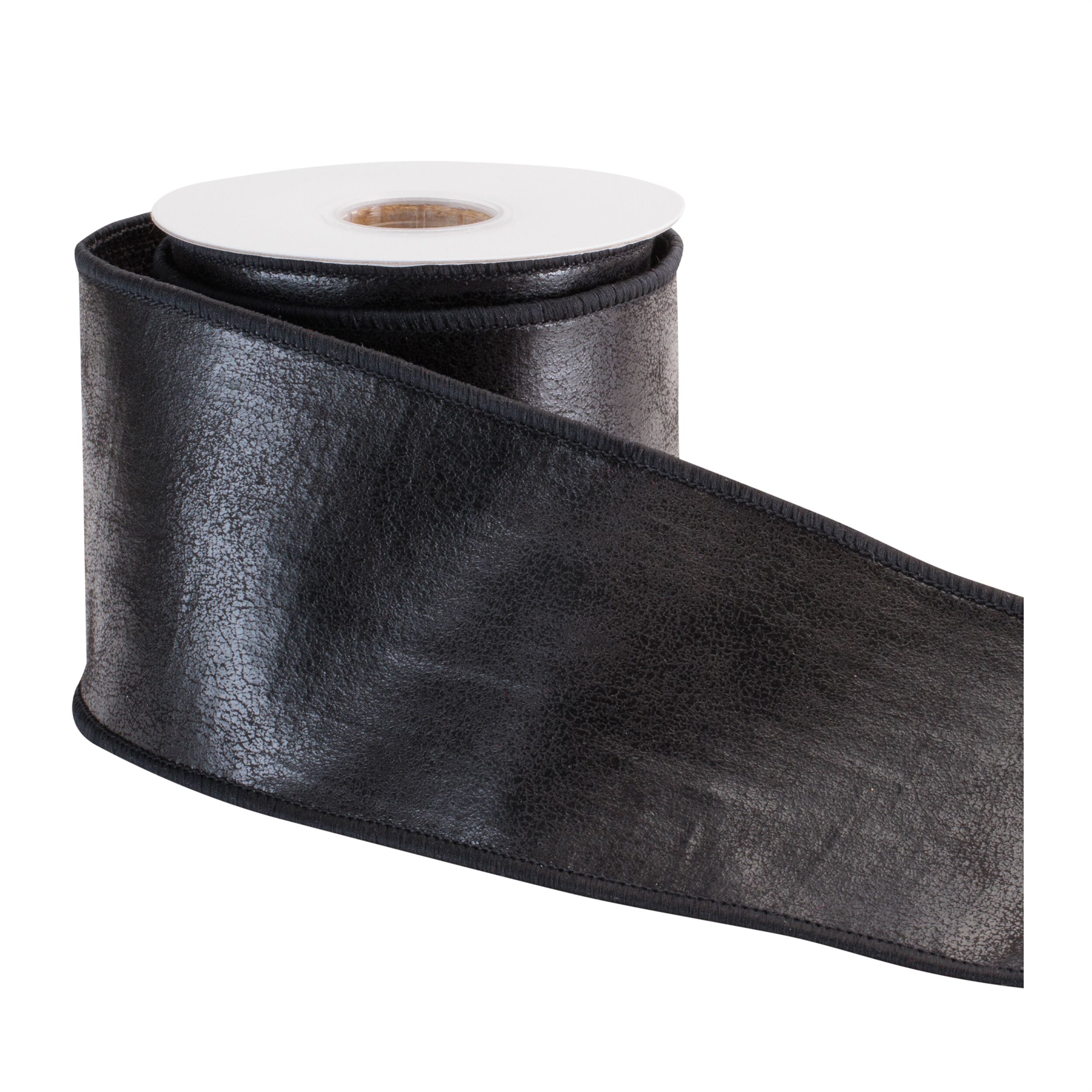 Leather Wired Ribbon 4 inches x 5 Yds., BLACK, alternate image number 1