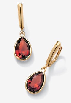 Gold over Sterling Silver Drop EarringsPear Cut Simulated Birthstones