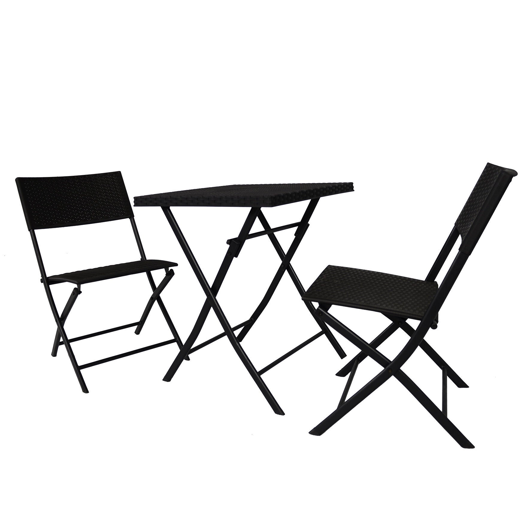 Contemporary Folding 3 Pieces Patio Set, Black Catherines