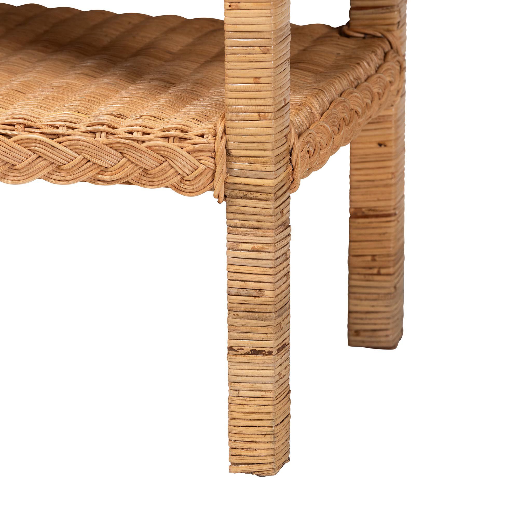 Minahasa Bohemian Light Honey Braided Rattan Side Table, HONEY, alternate image number 4